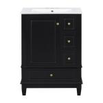 Spacious Bathroom Vanity with 3 Drawers and One-Door Cabinet, Freestanding Cabinet for Small Bathrooms, 24" L x 18.5" W x 34" H, Black