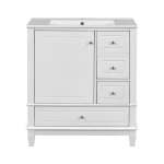 Stylish Bathroom Vanity with Easy-Clean Ceramic Sink and 3 Pre-Drilled Holes, Ideal Cabinet for Modern Bathrooms, 30" L x 18.5" W x 33.5" H, White