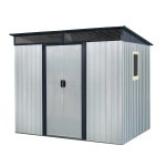 8ft x 6ft Outdoor Metal Storage Shed with Lockable Sliding Doors, Peaked Roof Metal House for Garden Tools, 93.5'' L x 68.5'' W x 77'' H, White+Black