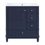 Stylish Bathroom Vanity with Easy-Clean Ceramic Sink and 3 Pre-Drilled Holes, Ideal Cabinet for Modern Bathrooms, 30" L x 18.5" W x 33.5" H, Blue
