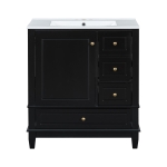 Stylish Bathroom Vanity with Easy-Clean Ceramic Sink and 3 Pre-Drilled Holes, Ideal Cabinet for Modern Bathrooms, 30" L x 18.5" W x 33.5" H, Black