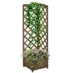 Outsunny Raised Garden Bed Wood Planter with Trellis for Vine Climbing, 16" x 16" x 57", Carbonized