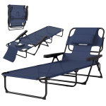 Outsunny Folding Lounge Chair w/ Reclining Back, Navy Blue