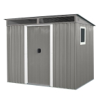 8ft x 6ft Outdoor Metal Storage Shed with Lockable Sliding Doors, Peaked Roof Metal House for Garden Tools, 93.5'' L x 68.5'' W x 77'' H, Gray