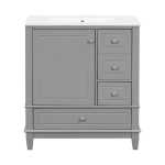 Stylish Bathroom Vanity with Easy-Clean Ceramic Sink and 3 Pre-Drilled Holes, Ideal Cabinet for Modern Bathrooms, 30" L x 18.5" W x 33.5" H, Gray