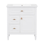 Spacious Vanity with Tip-Out Top Drawer and 2 Left-Side Drawers, Ideal Cabinet for Small-To-Medium Bathrooms, 30" L x 18.5" W x 33.5" H, White