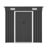 6x4ft Metal Shed with Ventilation Grilles and Sturdy Threshold, Galvanized Steel Outdoor Storage with Sliding Double Doors,77'' L x 48'' W x 71'' H, Black