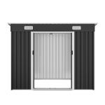 Outdoor Metal Storage Shed with Sliding Double Doors, Galvanized Steel Tool House with Lock‑Ready Holes, 94'' L x 48.5'' W x 71'' H, Black