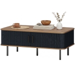 HOMCOM Nordic Side Table with Fluted Tambour Sliding Doors and Steel Legs, Coffee Table with Storage for Living Room, Black