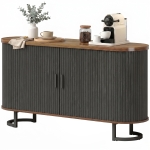 HOMCOM Fluted Sideboard Buffet Cabinet, 55" Modern Coffee Bar Cabinet with Sliding Doors and Adjustable Shelves, Black