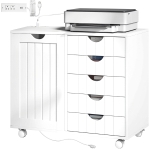 HOMCOM Mobile Lateral Filing Cabinet with 5 Drawers, Printer Stand with Power Outlets and USB Ports for Home Office, White