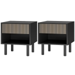 HOMCOM Modern Bedside Table with Drawer and Open Shelf, Sofa Side Table for Bedroom Living Room, Set of 2, Black