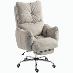 HOMCOM Office Chair with Foot Rest, Ergonomic Reclining Computer Gaming Chair w/ Snow Flannel Fabric, Thick Cushion, Light Grey