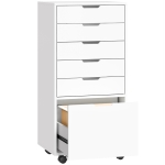 HOMCOM File Cabinet on Wheels Mobile Printer Stand with 6 Drawers for Home Office White