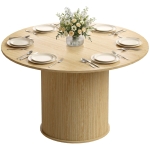 HOMCOM Round Dining Table for 4-6, 47 Inch Kitchen Table with Fluted Pedestal Base, for Kitchen Living Room Dining Room, Natural