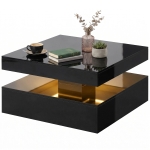 HOMCOM LED Coffee Table with Storage, 2-Tier Modern Center Table with Open Shelf and Remote for Living Room, High Gloss Black