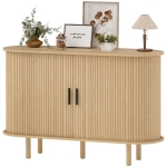 HOMCOM 47" Buffet Cabinet with Tambour Sliding Doors, Fluted Sideboard with Storage Shelves and Wooden Legs, Oak