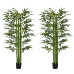 HOMCOM Indoor Fake Plants, Artificial Bamboo Tree with Adjustable Shape for Home Office Living Room Decor, Green