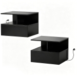 HOMCOM Floating Nightstand Set of 2, Wall Mounted Bedside Table with with Power Outlets, Drawer and Shelf, Black