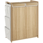 HOMCOM Bamboo Laundry Hamper with Removable Drawstring Bag and Side Storage Pockets, 32 Gal, Natural