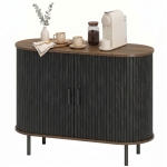 HOMCOM Sideboard Buffet Cabinet with Curved Tambour Doors and Storage, Brown Wood Grain