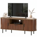 HOMCOM TV Stand for TVs up to 60", Modern Entertainment Center with Curved Sliding Doors and Storage, Brown