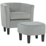 HOMCOM Accent Chair Modern Upholstered Living Room Chair with Ottoman and Pocket Spring Cushion Grey