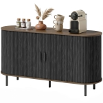 HOMCOM Fluted Sideboard Buffet Cabinet, 55" Mid Century Coffee Bar Cabinet with Sliding Doors and Adjustable Shelves, Black