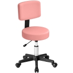 HOMCOM Rolling Stool with Wheels, Swivel Stool with Back Support, Adjustable Height, PU Leather Swivel Chair, Pink