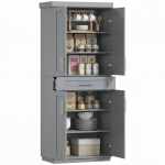 HOMCOM 72" Storage Cabinet, Freestanding Kitchen Pantry Cabinet with 4 Doors, Drawer and 3 Adjustable Shelves, Grey