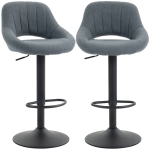 HOMCOM Swivel Bar Stools Set of 2, Linen Upholstered Counter Height Barstools with Round Metal Base