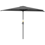 Outsunny 9.8ft Half Umbrella Semi Round Patio Parasol with Crank Handle, Top Vent for Garden, Balcony- NO BASE INCLUDED Dark Grey