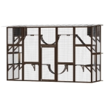 PawHut Catio Playground Cat Window Box Outside Enclosure for Multiple Cats w/ Shelves & Bridges, Coffee Brown