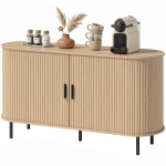 HOMCOM Fluted Sideboard Buffet Cabinet, 55" Mid Century Coffee Bar Cabinet with Sliding Doors and Adjustable Shelves, Natural