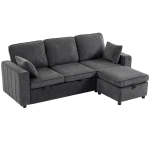 HOMCOM Modular Sectional Sofa Bed with Reversible Storage Ottoman, Pull Out Sleeper Sofa with Spring Cushion, Dark Grey