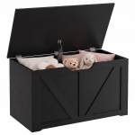 HOMCOM 31.5 Inches Storage Chest, Storage Trunk with Safety Hinge for Living Room, Black Wood Grain