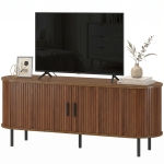 HOMCOM TV Stand for TVs up to 60", Modern Entertainment Center with Curved Sliding Doors, Walnut Brown