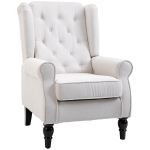 HOMCOM Button-Tufted Accent Chair with High Wingback, Rounded Cushioned Armrests and Thick Padded Seat, Cream White