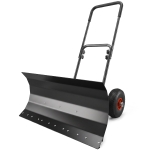 Outsunny Snow Shovel with Wheels, 29" x 16.5" Metal Snow Pusher with Adjustable Handle, 5-Angle Blade for Driveway, Black