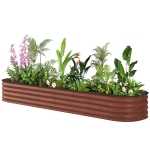 Outsunny 7.9' x 2' x 1' Galvanized Raised Garden Bed Kit, Metal Planter Box with Safety Edging, Brown