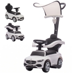 Qaba 3 in 1 Toddler Push Car Licensed Benz with Push Handle, Guardrails, Canopy, Horn, Music, Storage for 18-36 Months, White
