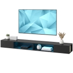 HOMCOM TV Stand with RGB LED Lights, Entertainment Center with Open Shelves for 75 Inch TV, Black Wood Grain