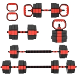 Soozier 6-in-1 Adjustable Dumbbell Set, Used as Kettlebell, Barbell, Dumbbell, Push-Up Stand, 55lbs Free Weights Set, Red