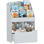 HOMCOM Kids Bookcase Multi-Shelf Rack Organizer with Storage Drawer for Books for Reading Nook, Classroom, Bedroom, Playroom, Grey
