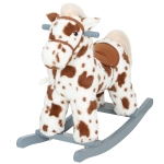 Qaba Rocking Horse, Animal Rocker with Rabbit Toy and Realistic Neigh for Toddlers, Soft Filling Ride on Pony, Brown