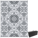 Outsunny Portable Outdoor Rug with Carry Bag, 9' x 12' Reversible Mat, Waterproof Plastic Straw RV Rug for Backyard, Deck, Picnic, Beach, Camping, Gray & White Flower