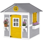 Outsunny Wooden Playhouse for Kids Outdoor with Door, Windows, Planter Pots and Boxes for Toddlers 3-8 Years, Grey