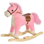 Qaba Rocking Horse Plush Animal on Wooden Rockers, Baby Rocking Chair with Sounds, Moving Mouth, Wagging Tail, Pink
