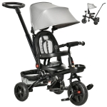 Qaba Tricycle for Toddler 5 in 1 Kids Trike, Foldable Converts Stroller to Toddler Bike, Adjustable Backrest & Curved Canopy, Detachable Guardrail & Handle for 1-5 Years Old, Grey