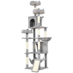 PawHut 76" Large Cat Tree for Indoor Cats with 8 Scratching Posts, 3 Plush Beds, 2 Hammocks, 2 Large Condos, Ramp, Light Grey
